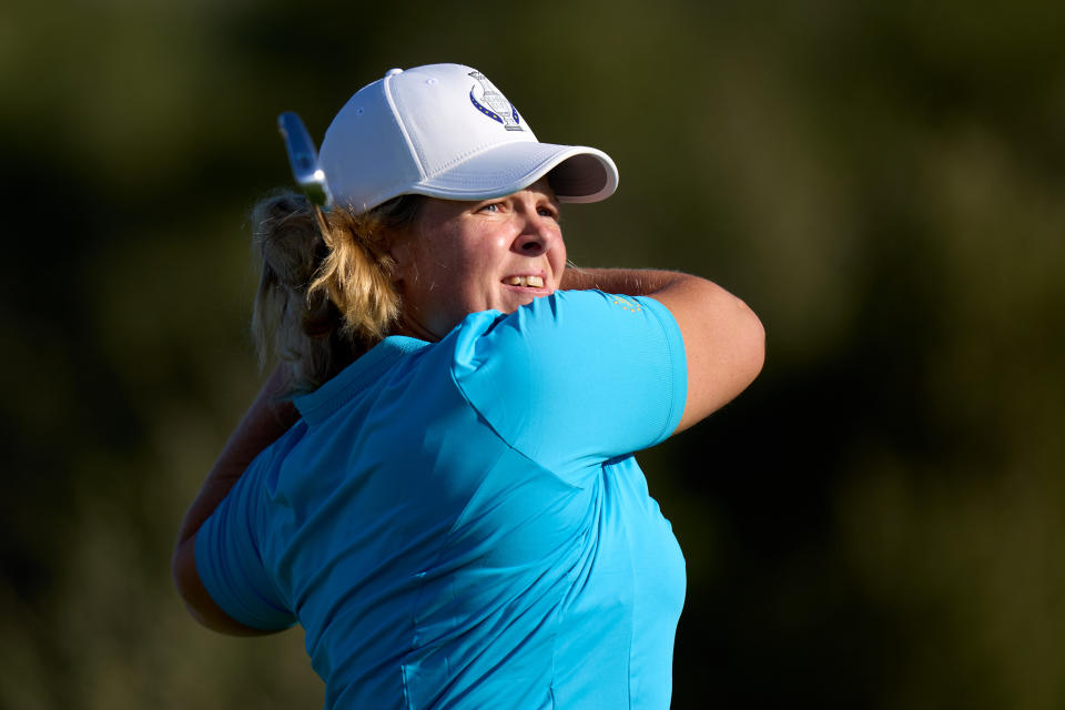 Caroline Hedwall of Team Europe plays a shot during practice prior to the The Solheim Cup at Finca Cortesin Golf Club on September 20, 2023 in Casares, Spain. (Photo by Angel Martinez/Getty Images)