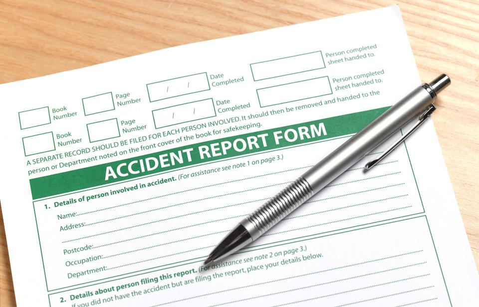 Close up of an unfilled accident report form.