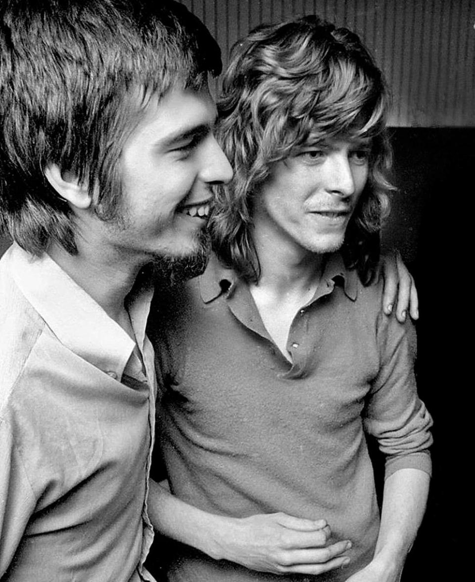 Producer Tony Visconti and David Bowie in the Trident studio in May 1970