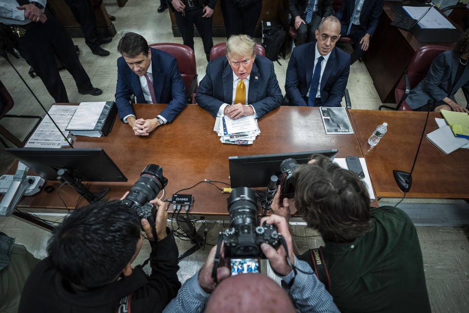 Former President Donald Trump sits in Manhattan Criminal Court in New York, Wednesday, May 29, 2024. (Jabin Botsford/The Washington Post via AP, Pool)