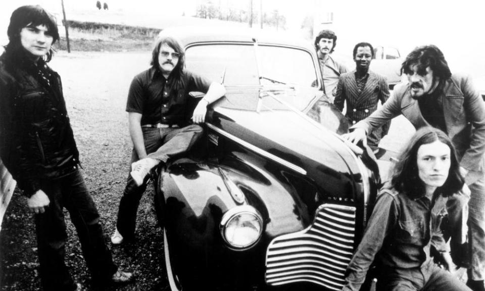 Roger Hawkins, second left, on tour with Traffic in the early 1970s.