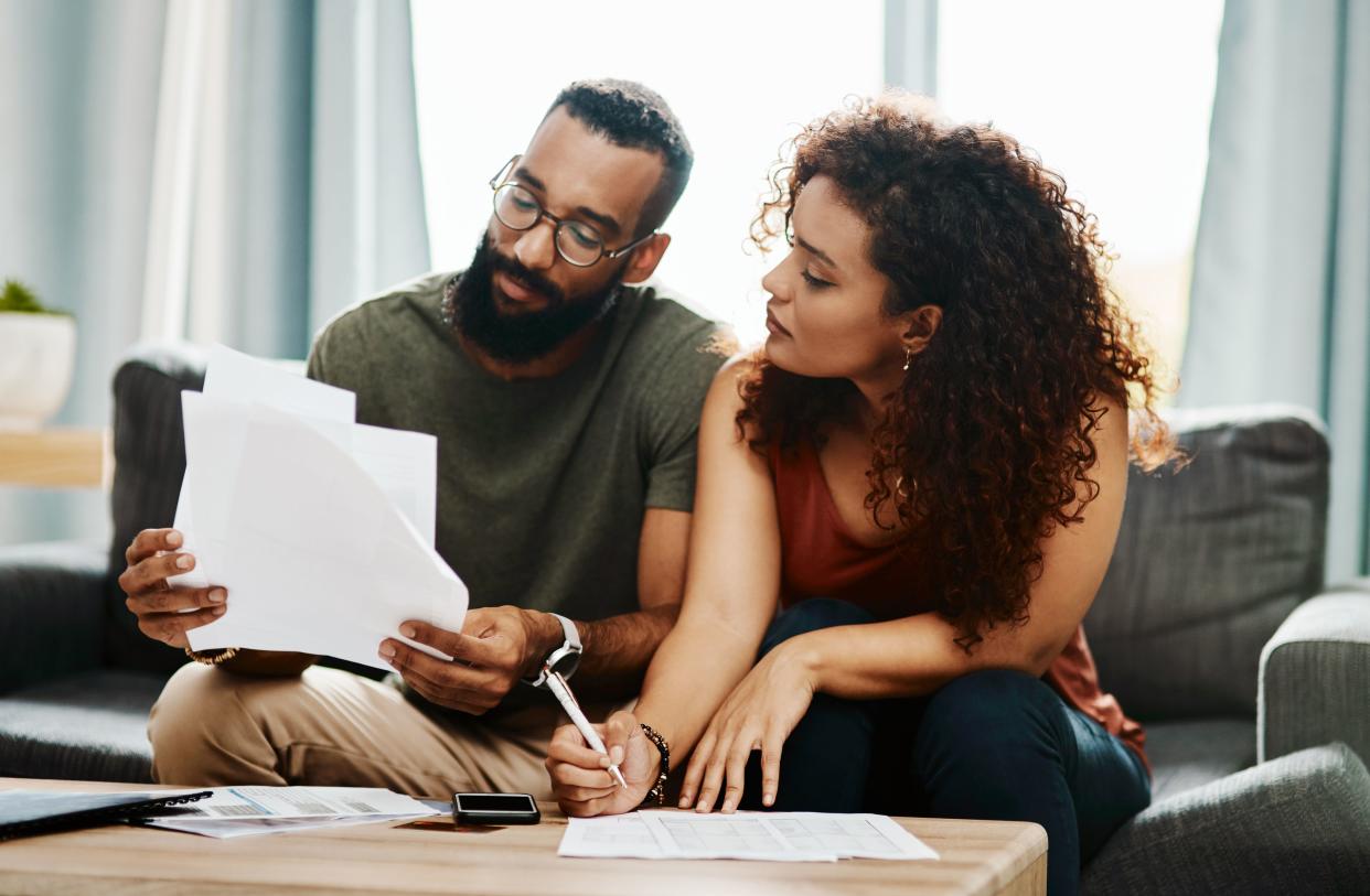 Couple paying bills