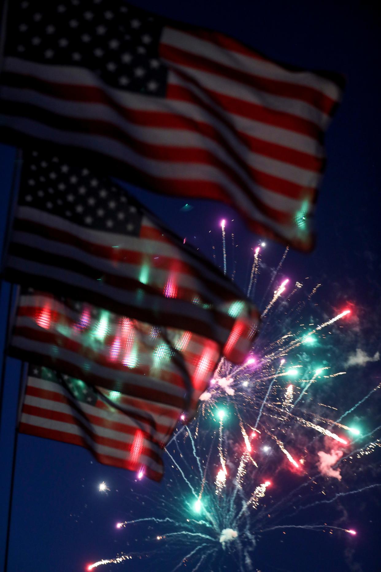 Fireworks erupt over Volcanoes Stadium after a game in Keizer on July 2, 2021.