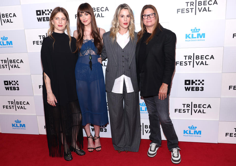 Ro Donnelly, Dakota Johnson, Christy Hall, and Emma Tillinger Koskoff attend the "Daddio" premiere during the 2024 Tribeca Festival