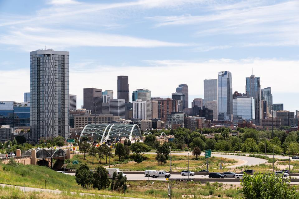 A view of the downtown Denver skyline Thursday, July 27, 2023.