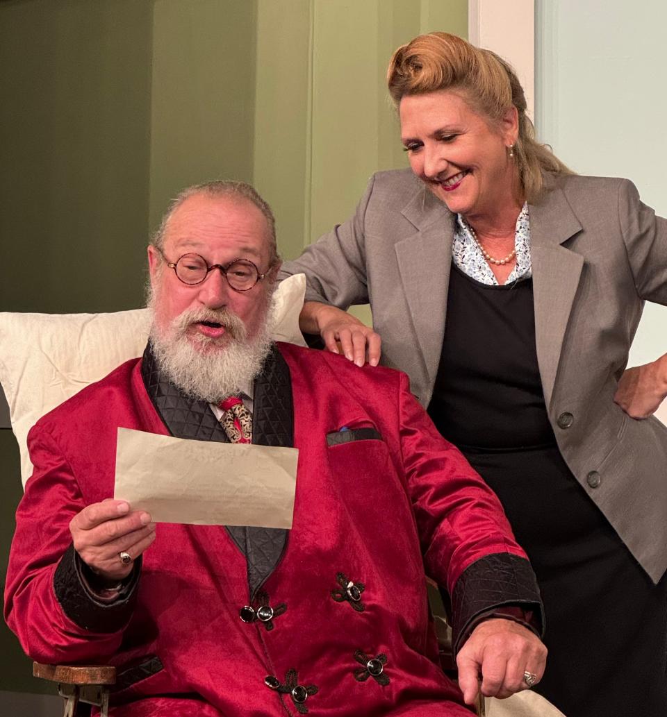 Tracy Tupman, left, as Sheridan Whiteside, and Beth Ann Boswell, as Maggie Cutler, in Hilliard Arts Council's production of "The Man Who Came to Dinner," being performed this weekend and next.