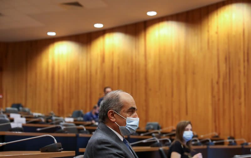 Former Cyprus parliamentary speaker Demetris Syllouris attends a deposition to the investigating committee on Cyprus passports, in Nicosia