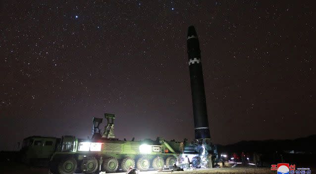 The North Korean government released a photo of the Hwasong-15 intercontinental ballistic missile. Photo: AAP