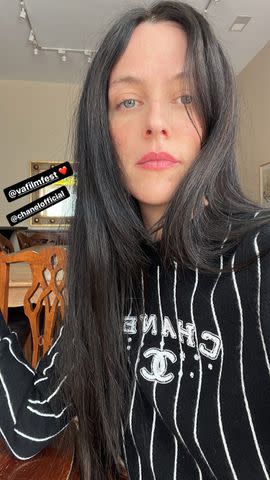 <p>Riley Keough Instagram</p> Riley snaps a shot of her new black hair.