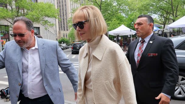 PHOTO: E. Jean Carroll arrives for the third day of her civil trial against former President Donald Trump at Manhattan Federal Court on April 27, 2023 in New York City. (Michael M. Santiago/Getty Images)