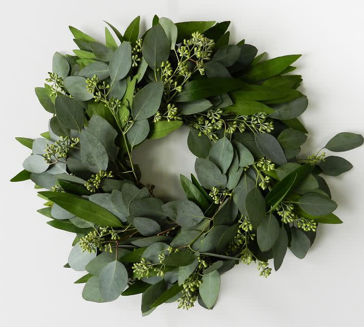 23) Fresh Bay Leaf and Seeded Eucalyptus Wreath