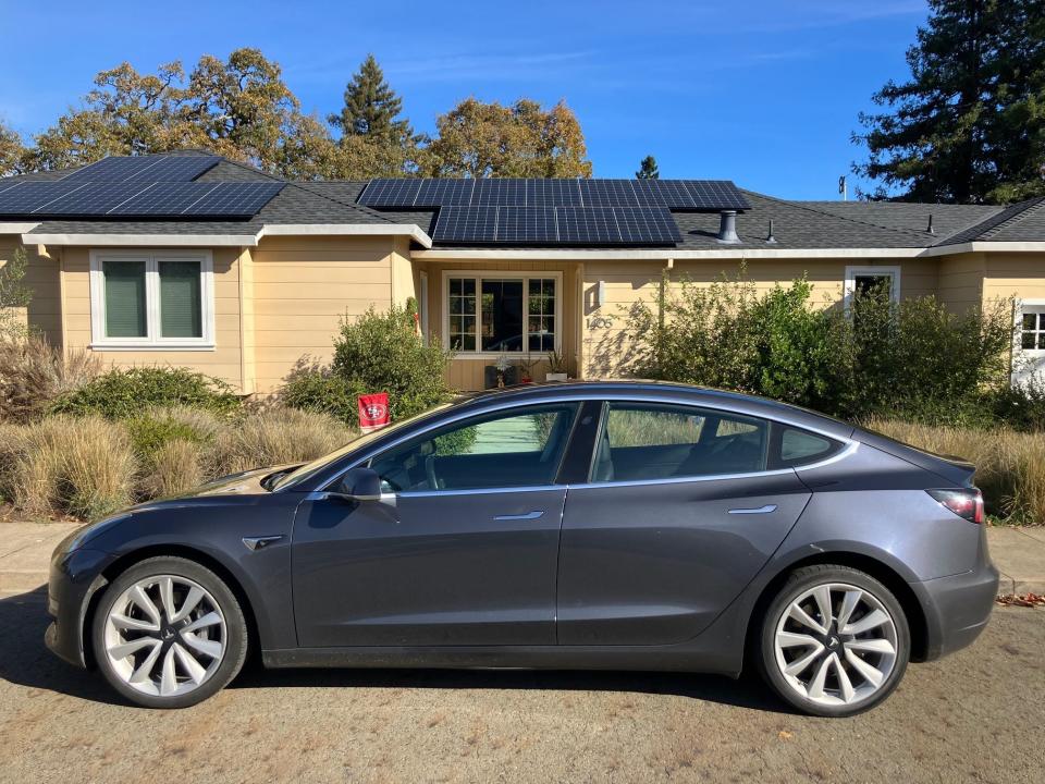 Tesla Model 3 outside a house in San Francisco