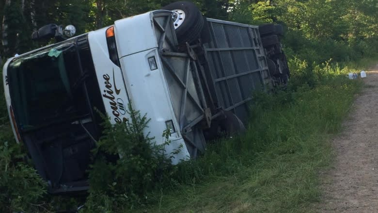 A tour bus rollover on the Cabot Trail in Nova Scotia on Sunday left at least 10 people injured.