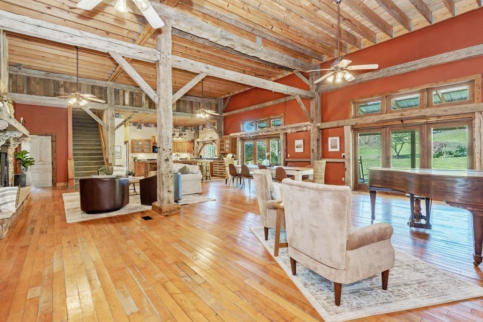 A newly listed Licking County timber-framed home includes a 1,600-square-foot great room.