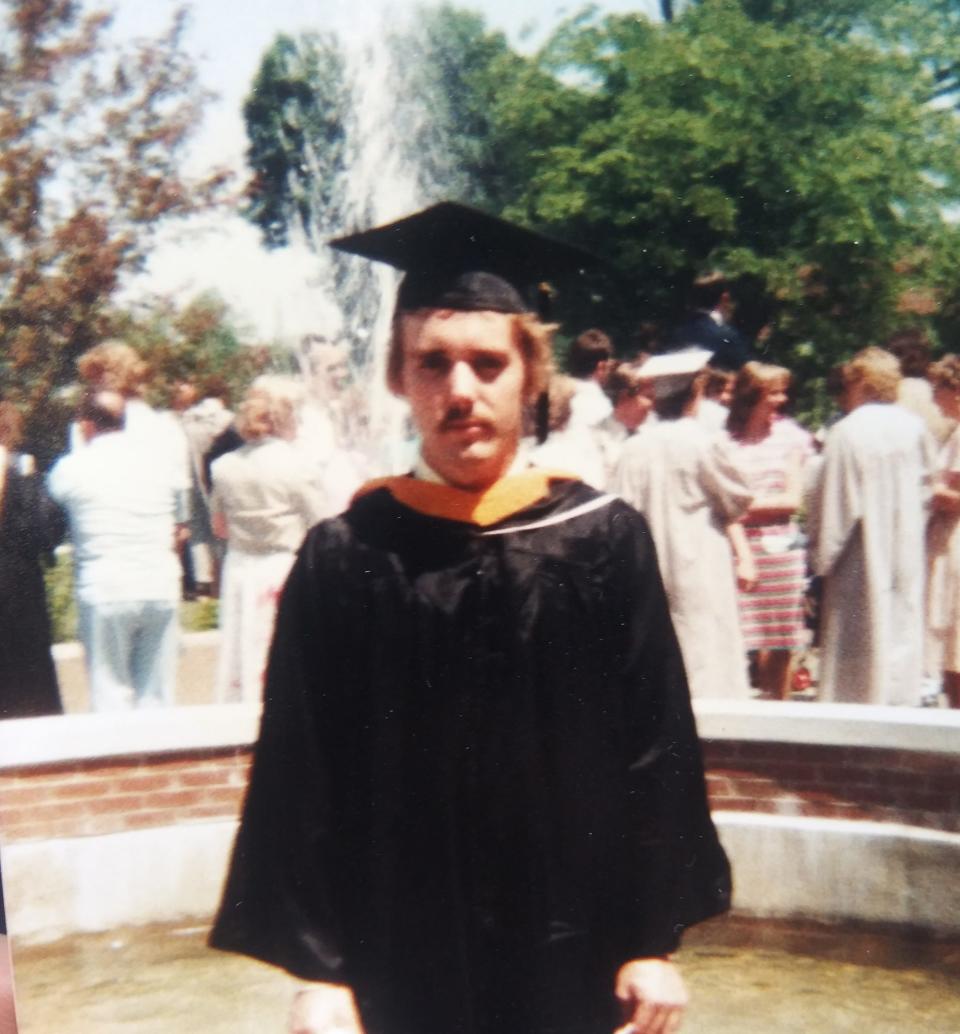 Jeff Stambaugh graduating from college. He attended York College and the University of West Georgia.