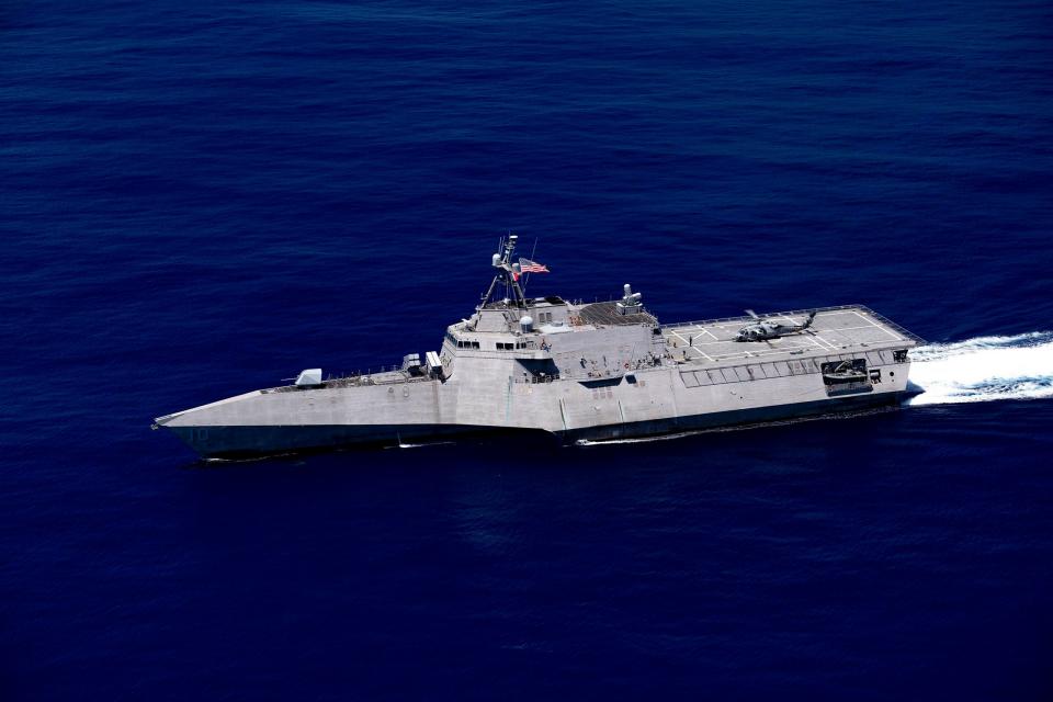 <em>Independence</em> class USS <em>Gabrielle Giffords</em> transits the Philippine Sea during Exercise Pacific Griffin 2019 on 1 October 2019. <em>U.S. Navy photo by Mass Communication Specialist 3rd Class Josiah J. Kunkle</em>