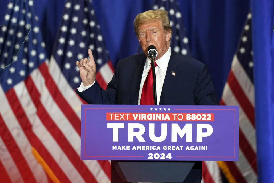 Former President Donald Trump speaks at a campaign rally on Saturday, March 2, 2024, in Richmond, Virginia. / Credit: Steve Helber / AP