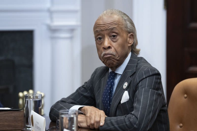 Rev. Al Sharpton attends a meeting Monday hosted by President Joe Biden with organizers of the 60th anniversary of the March on Washington and members of the King Family at the White House in Washington, D.C. Photo by Chris Kleponis / UPI