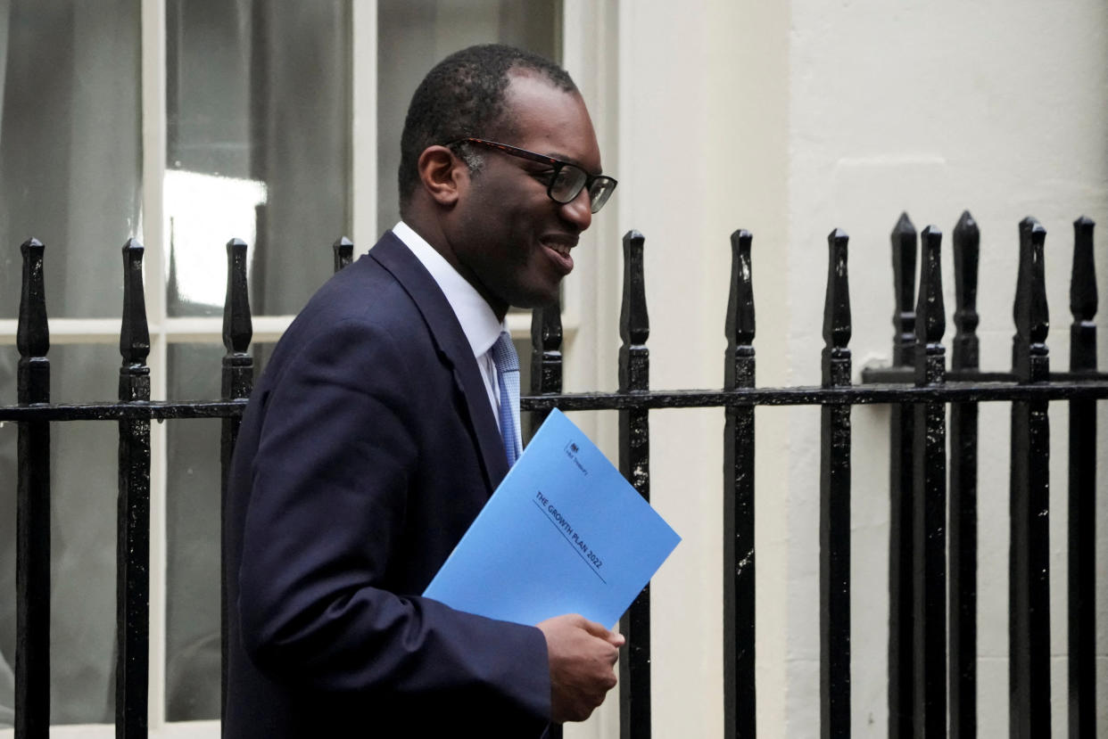 Britain's Chancellor of the Exchequer Kwasi Kwarteng walks outside Downing Street in London, Britain, September 23, 2022. REUTERS/Maja Smiejkowska