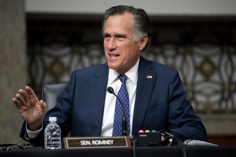 Sen. Mitt Romney, R-Utah, asks questions during a Senate Health, Education, Labor, and Pensions Committee hearing to examine the federal response to COVID-19 and new emerging variants on Capitol Hill in Washington, D.C., on January 11, 2022. He turns 77 on March 12. File photo by Greg Nash/UPI