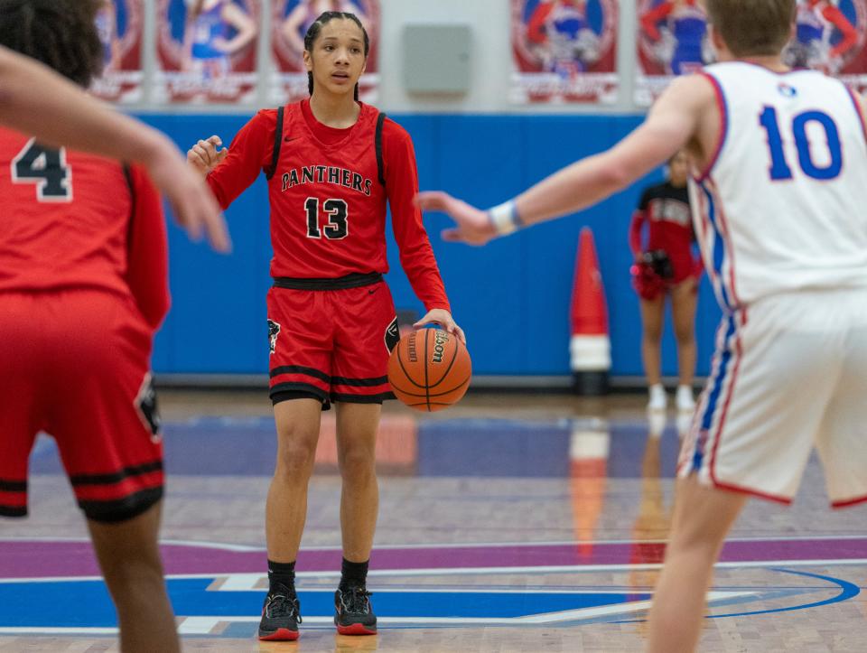 Papi Rivera of North Central High School, during game action at Roncalli High School, Tuesday, Jan 11, 2023, won by RHS 56-54. 