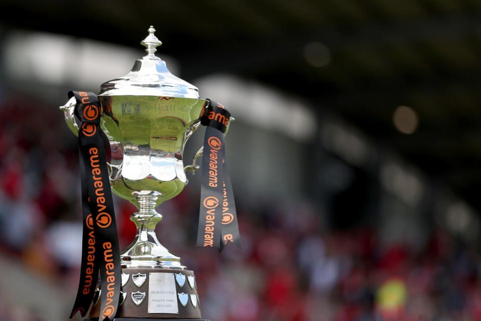 The Vanarama National League promotion final trophy (Bradley Collyer/PA). (PA Archive)