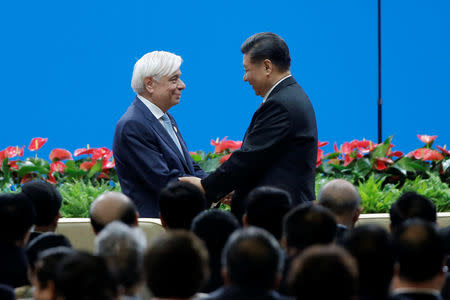 Chinese President Xi Jinping and Greek President Prokopis Pavlopoulos attend the Conference on Dialogue of Asian Civilizations in Beijing, China May 15, 2019. REUTERS/Thomas Peter