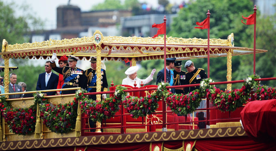 The Queen on the Thame during the Diamond Jubilee. (Getty)