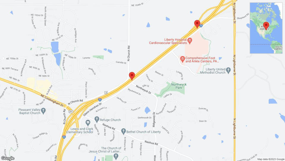 A detailed map that shows the affected road due to 'Reports of a crash in Liberty' on October 16th at 5:08 p.m.