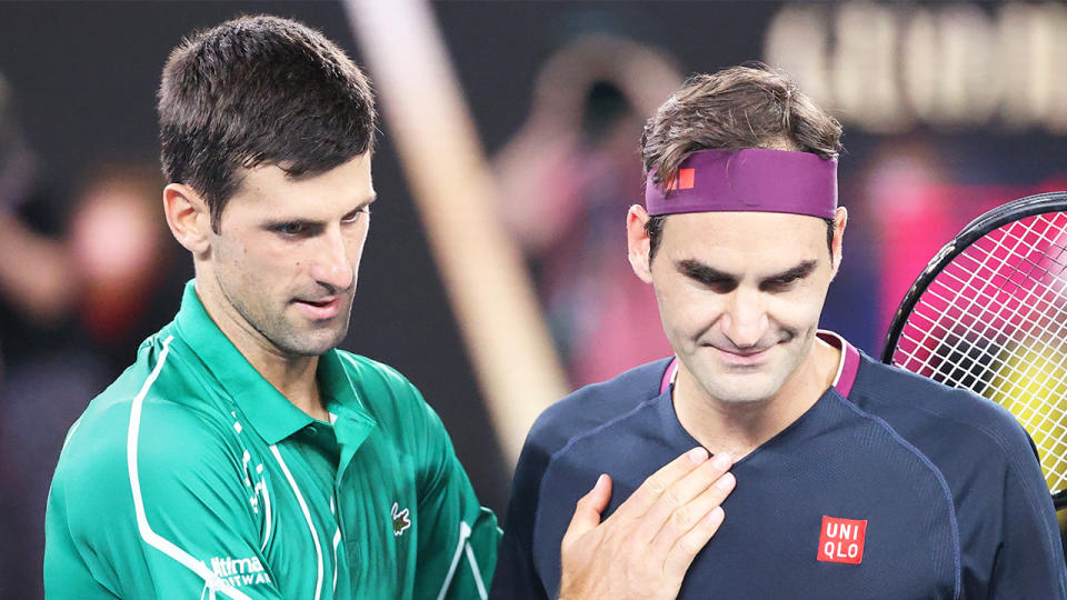 Novak Djokovic (pictured left) comforting Roger Federer (pictured right) after a win at the Australian Open.