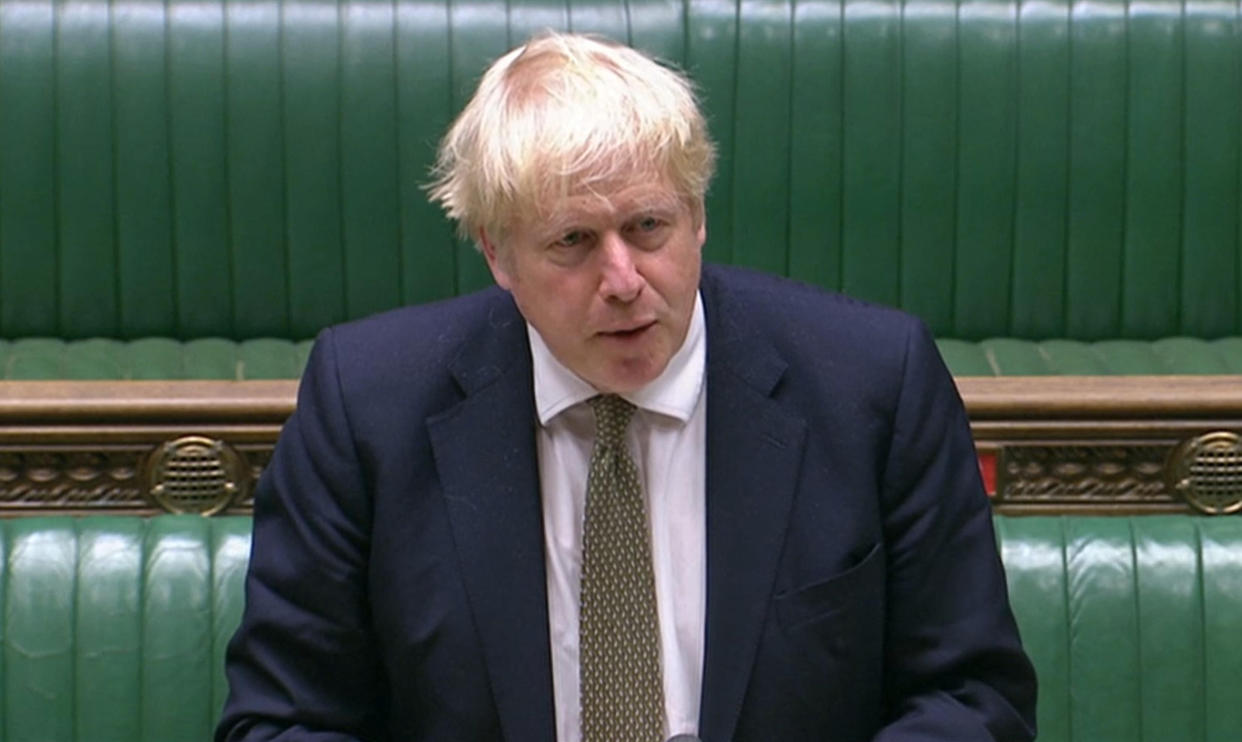 Prime Minister Boris Johnson making a statement in the House of Commons in London, setting out a new three-tier system of controls for coronavirus in England.