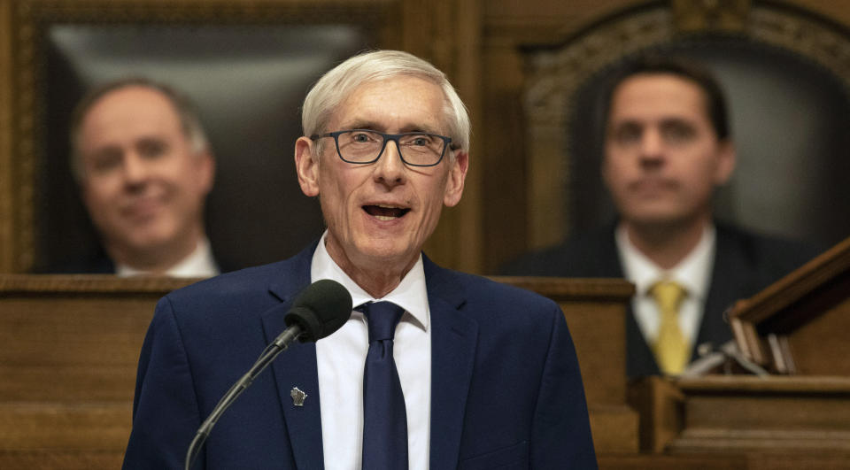 Wisconsin Gov. Tony Evers addresses a joint session of the Legislature in January 2019. (Photo: AP Photo/Andy Manis, File)