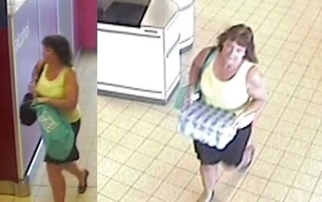 Security camera footage of Ms Chetcuti at a supermarket at 5pm on Tuesday shows her wearing a cream or yellow tank top and a dark skirt. Source: Victoria Police.Source: Victoria Police.