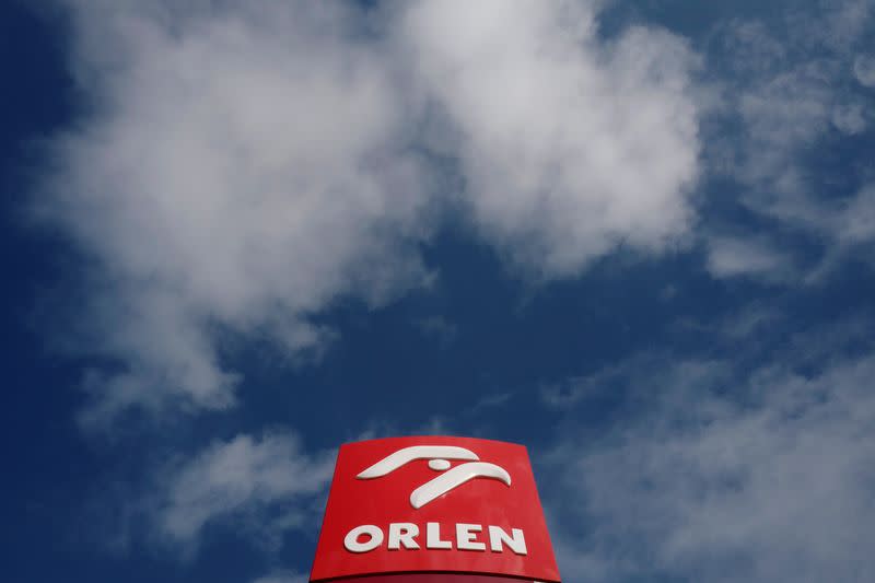 A logo of PKN Orlen, Poland's top oil refiner, is pictured at their petrol station in Warsaw, Poland