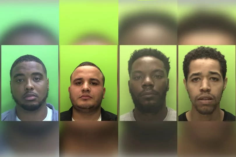 (L- R) Raheem Gordon, Owen Gallagher, Jahvan Newland-Redmond and Curtis Brooks each jailed for a gang attack in Stoney Street, Nottingham city centre, which saw the innocent victim's jaw fractured in two places.