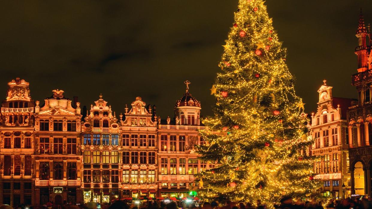 magic christmas light at brussels grand place belgium, europe