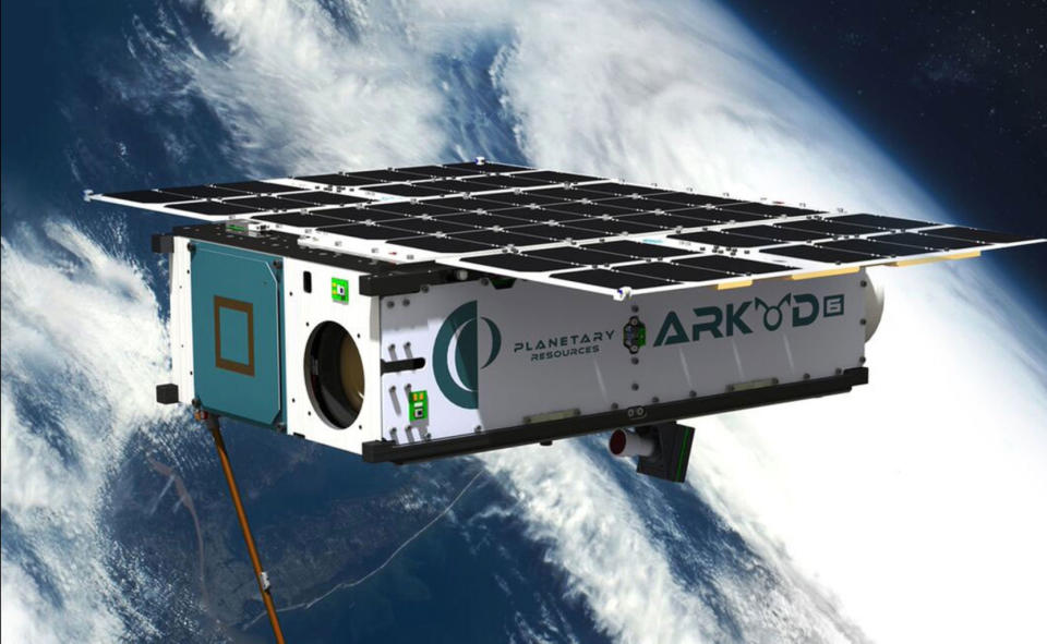 Artist's illustration of Planetary Resources' Arkyd-6 spacecraft in Earth orbit. <cite>Planetary Resources</cite>
