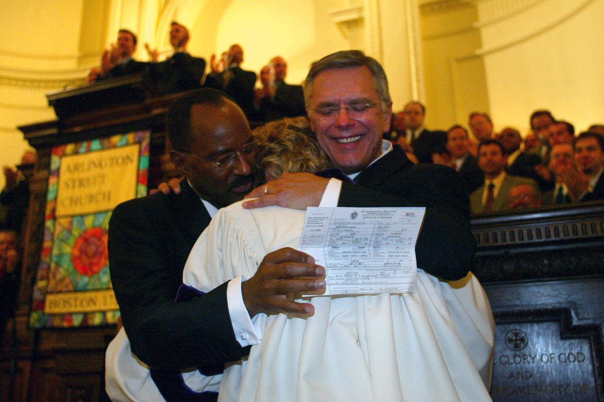 Same-Sex Marriage At The Arlington Street Church Boston Massachusetts (Pat Greenhouse / Boston Globe via Getty Images file)