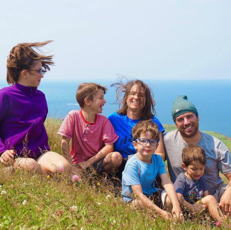 Lemay and her husband, Sebastian Pelletier, with their kids, Mia, Leo, Collin and Laurent. / Credit: Edith Lemay