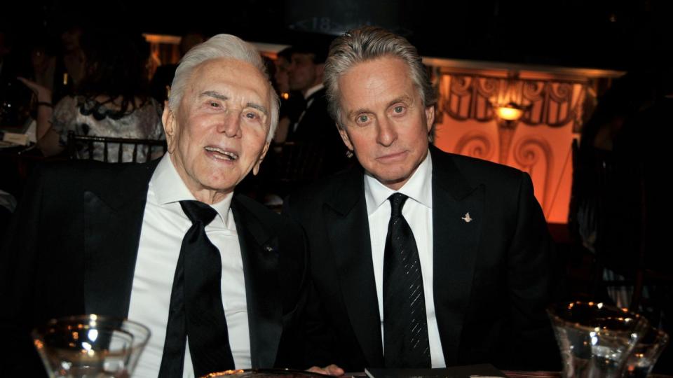 PHOTO: Actor Kirk Douglas and his son actor Michael Douglas in the audience at the AFI Lifetime Achievement Award: A Tribute to Michael Douglas in Culver City, CA, June 11, 2009. (Kevin Winter/Getty Images for AFI)