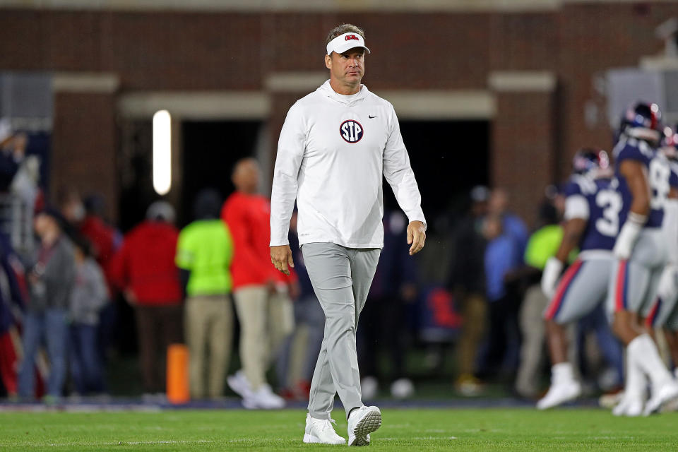Ole Miss coach Lane Kiffin says he's not heading to Auburn. (Photo by Justin Ford/Getty Images)