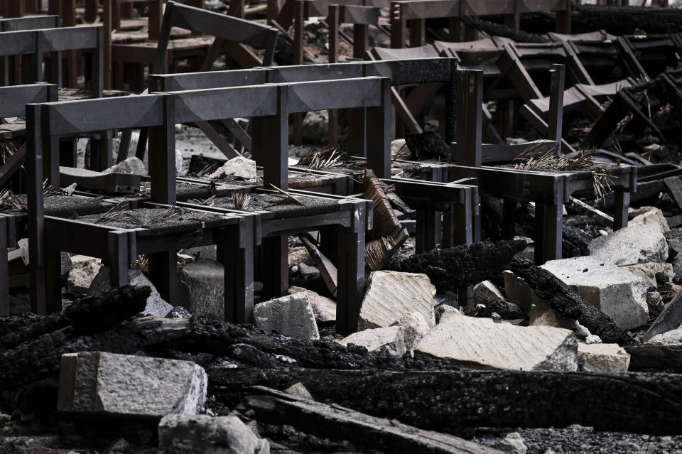 Damaged chairs are pictured inside the Notre Dame de Paris Cathedral, May 15, 2019 in Paris. (Photo: Philippe Lopez/Pool via AP)          