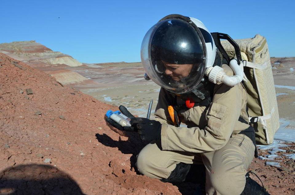 Dr. Yajaira Sierra-Sastre gettting samples. (<a href="http://hi-seas.org/">Dr. Sian Proctor</a>)