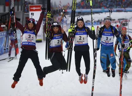 Biathlon - IBU World Championships - Women's 4 x 6km relay - Hochfilzen, Austria - 17/2/17 -Team France react. REUTERS/Leonhard Foeger