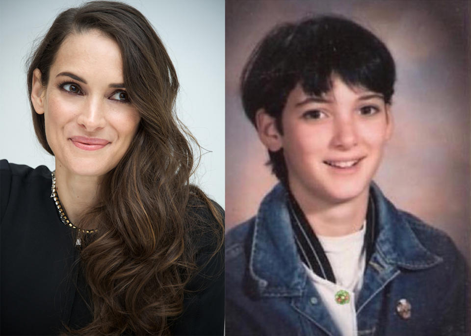 Actress Winona Ryder was targeted by bullies at school because of her short hair and men’s clothing. (Photos: Getty Images; Elliot Tebele via Instagram)