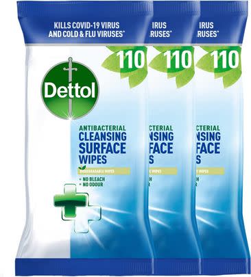 This handy 3 pack of Dettol anti-bacterial wipes have a 58% saving