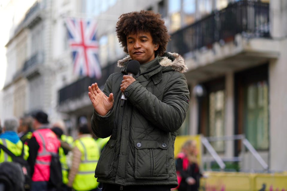 Presenter Radzi Chinyanganya during the 2019 London Landmarks Half Marathon.