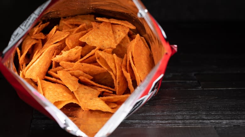 open bag of doritos shown from above