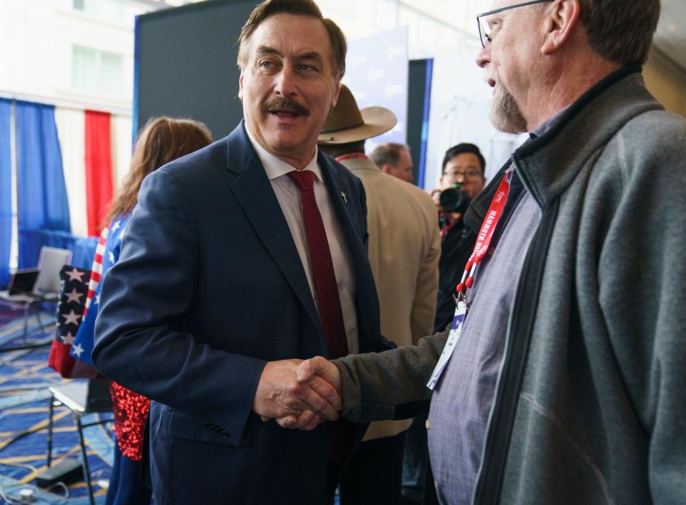 MyPillow CEO Mike Lindell walks the halls of the Conservative Political Action Conference, CPAC 2024, at the Gaylord National Resort & Convention Center.