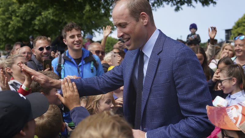 Britain’s Prince William, the Prince of Wales gestures with school children as he attends the Royal Norfolk Show at the Norfolk Showground in Norwich, England, Thursday June 29, 2023. Prince William is the leader Americans love the most according to new poll.